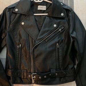 LIONESS BLACK FAUX LEATHER MOTO BIKER JACKET B. NWT SZ xs